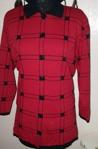 Karen Lessly Red Black Plaid Pea Coat